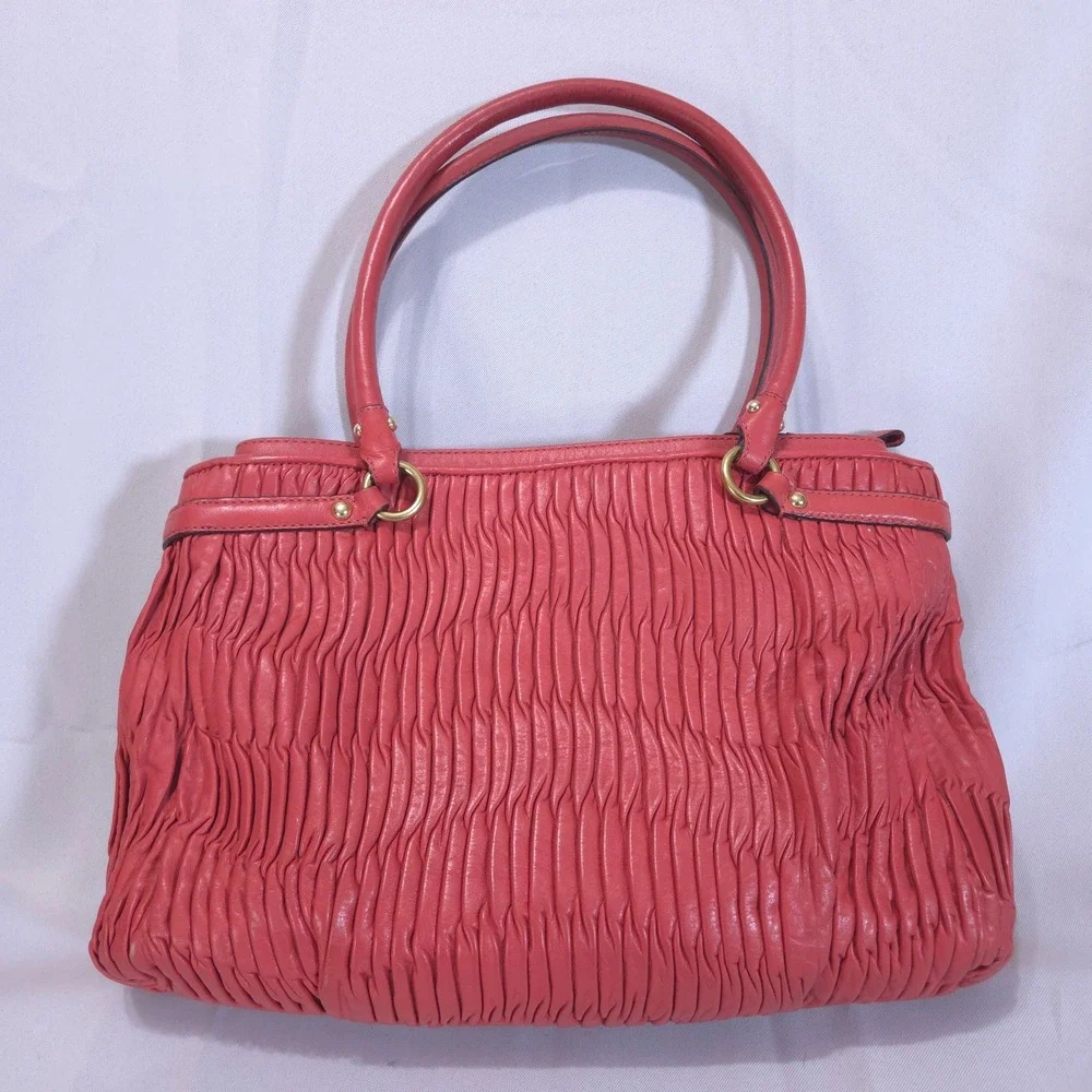 Coach Madison Kara Gathered Leather Purse/Satchel Bag Coral Red 22325